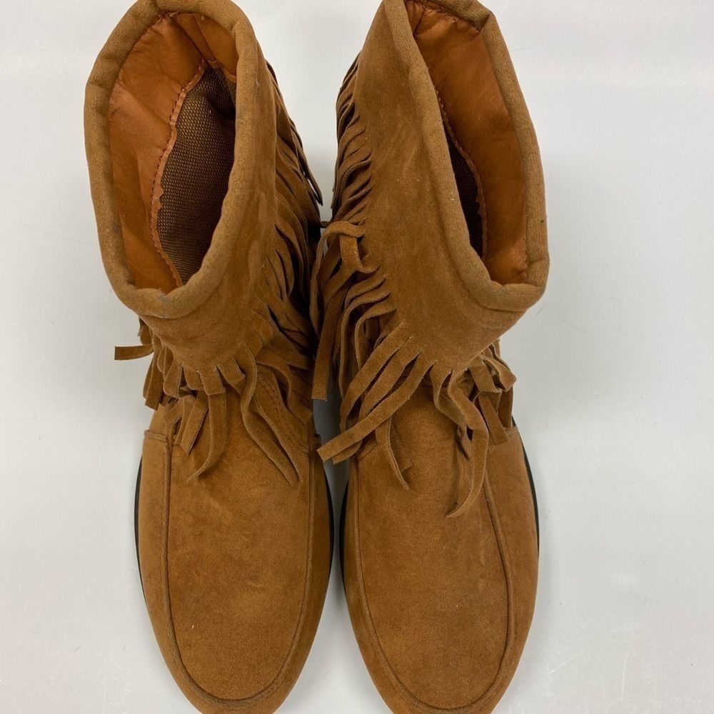 Blue Suede Shoes women’s soft brown fringe moccasin ankle boots sz 7 - Picture 3 of 6